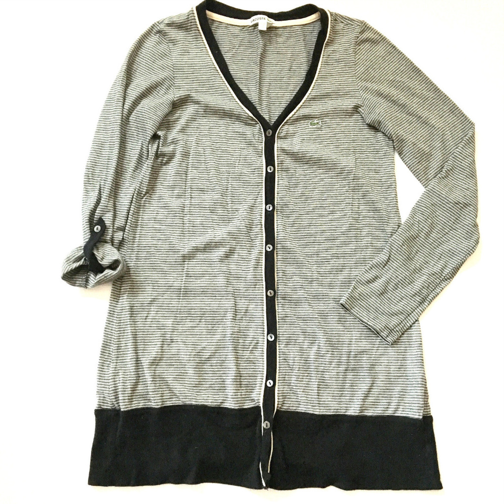 40 (US 8) Long V-Neck Striped Cardigan Lightweight